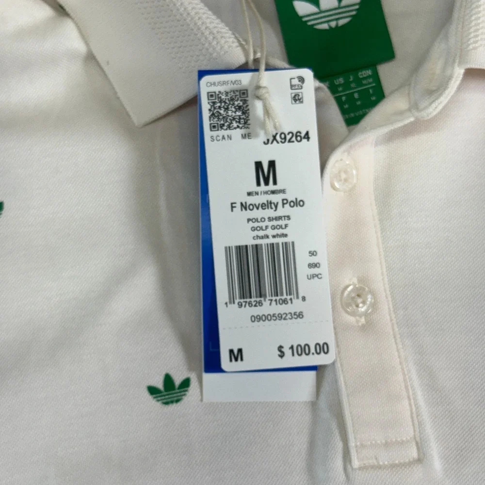 Adidas Originals Printed Trefoil Ivory Polo Mens Size M Short Sleeve Shirt NEW